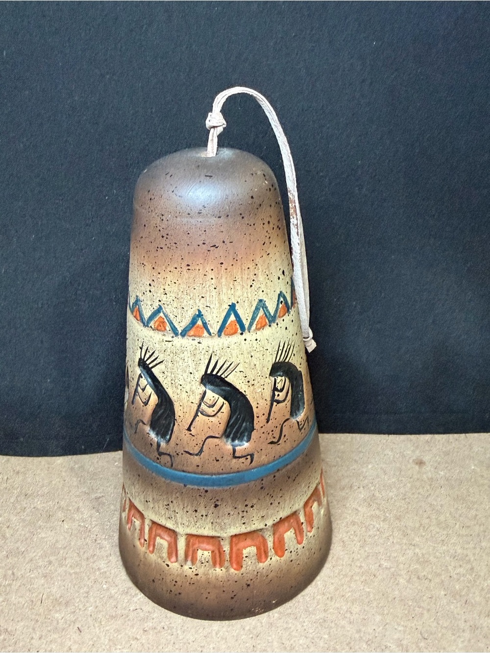 KOKOPELLI BELL Southwest Native AmericanCeramic Pottery Engraved Painted Vintage